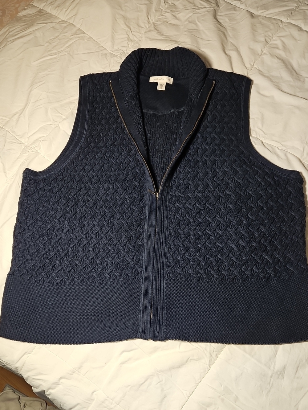 Coldwater Creek Navy Blue Ribbed Zip Knit Sweater Vest